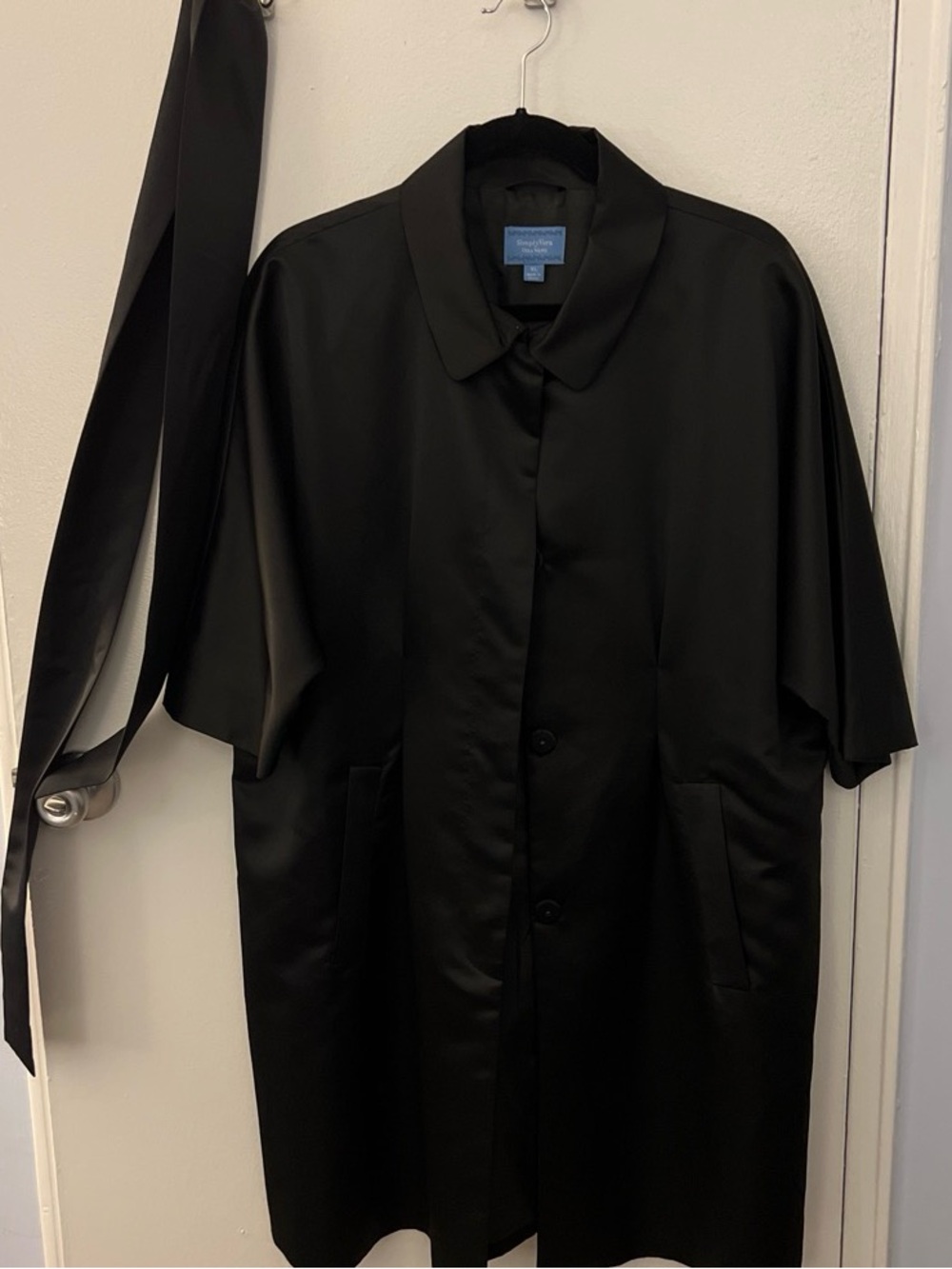 Black Satin Lightweight Trench Coat with Belt